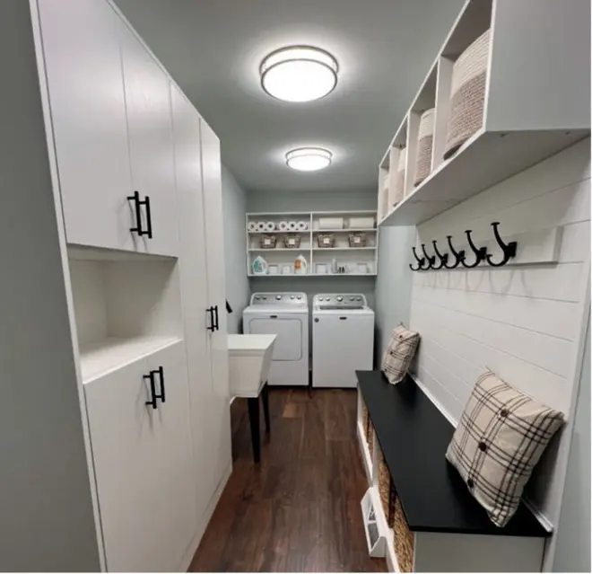 Custom laundry room shelving by ShelfGenie of Cincinnati.
