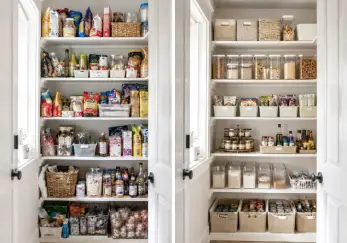 Pantry shelves full of items.