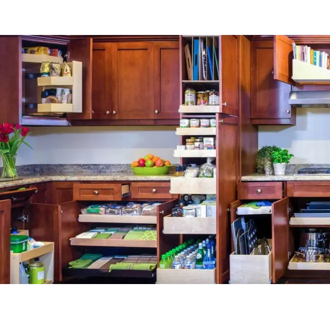 Kitchen pantry shelves.