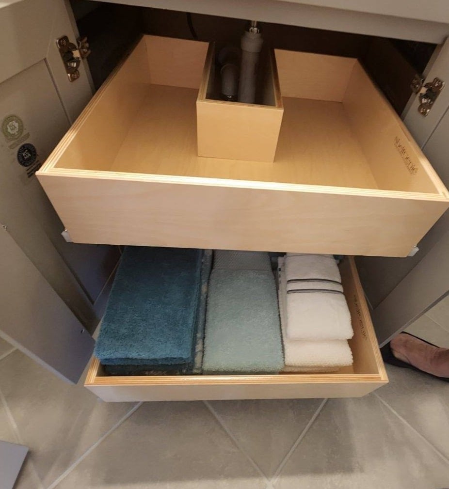 Bathroom Glideouts with cut outs around pipes