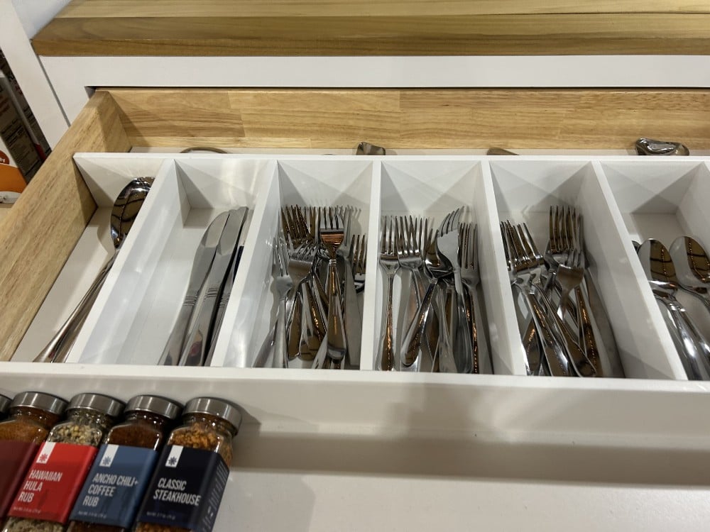 This is a beautiful designer custom drawer insert. Let us help you design your dream insert.