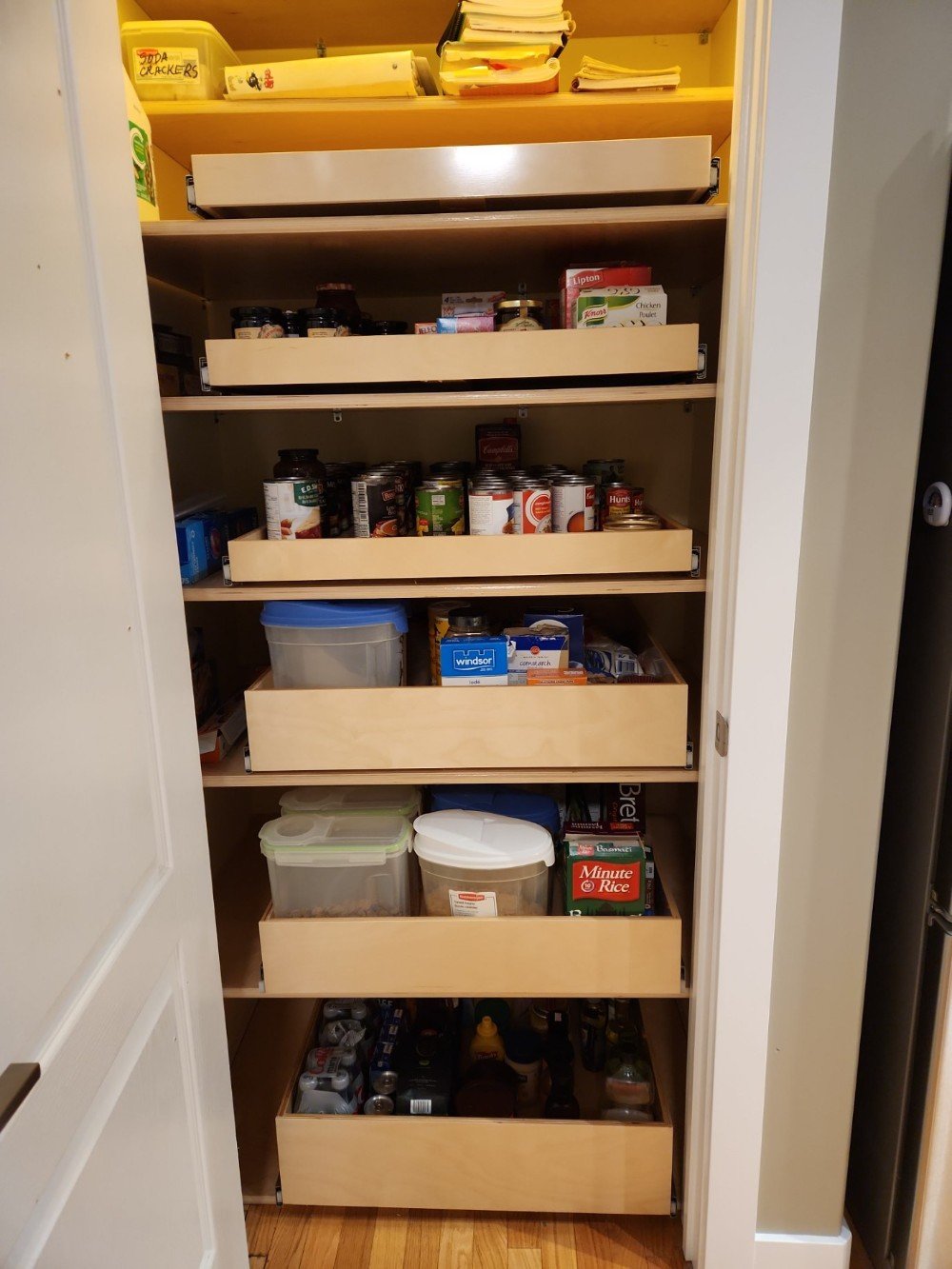 Drywall pantry pull out shelves