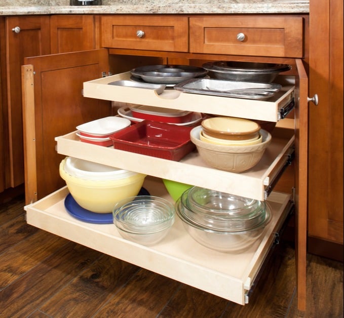 Custom designed kitchen cabinet with 3 maple glide outs
