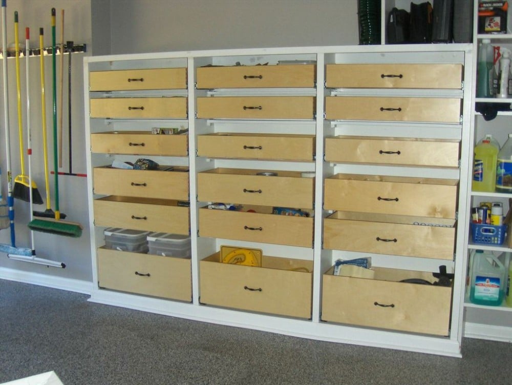 garage organization custom pull out shelves