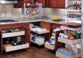Kitchen with drawers pulled out to reveal shelving by ShelfGenie.