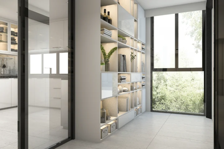 Window and built-in-bookshelf.