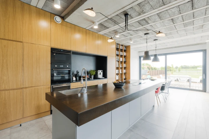 Built-in-bookshelf kitchen.