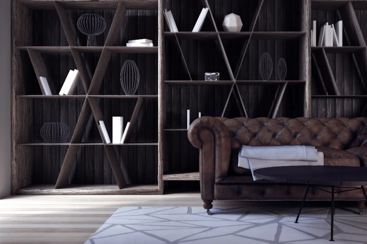 Dark built-in-bookshelf.