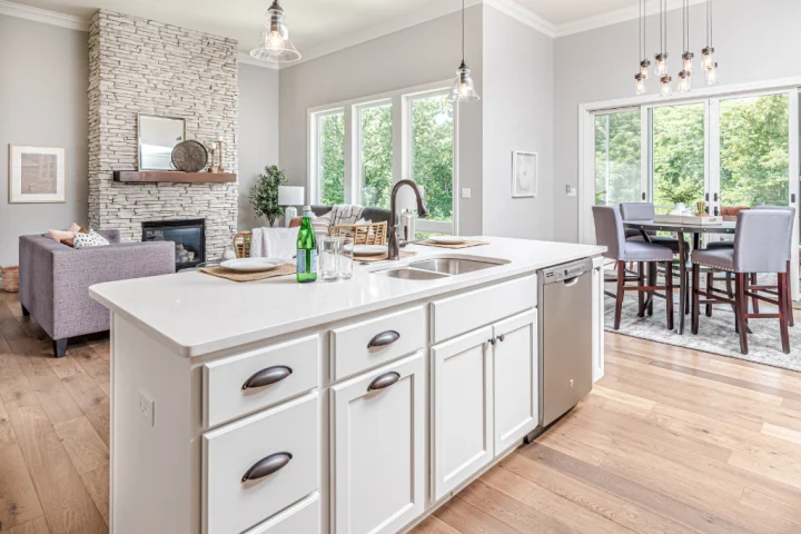 Kitchen island with built-in cabinets.