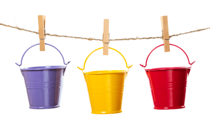 Hanging buckets storage.